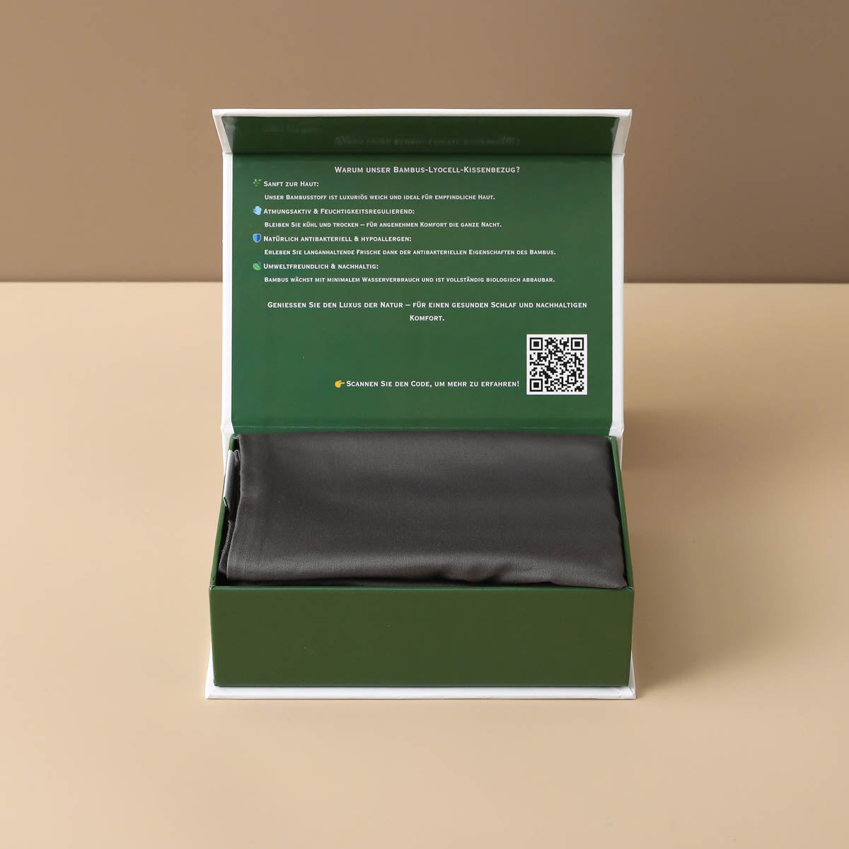 Anthrazit / Lyocell / Kissenhülle 40x80 cm – temperaturregulierend & pflanzenbasiert
