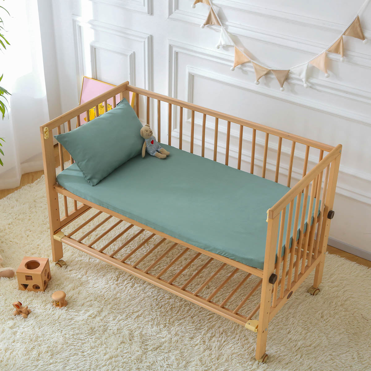 Sage Grün / Bettwäsche-Set für Kinder / 135x200 cm + 80x80 cm / Hautfreundlich & Natürlich