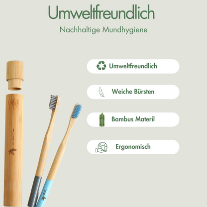 Bambus Zahnbürsten - Mittel | inkl. Reiseetui Rosa