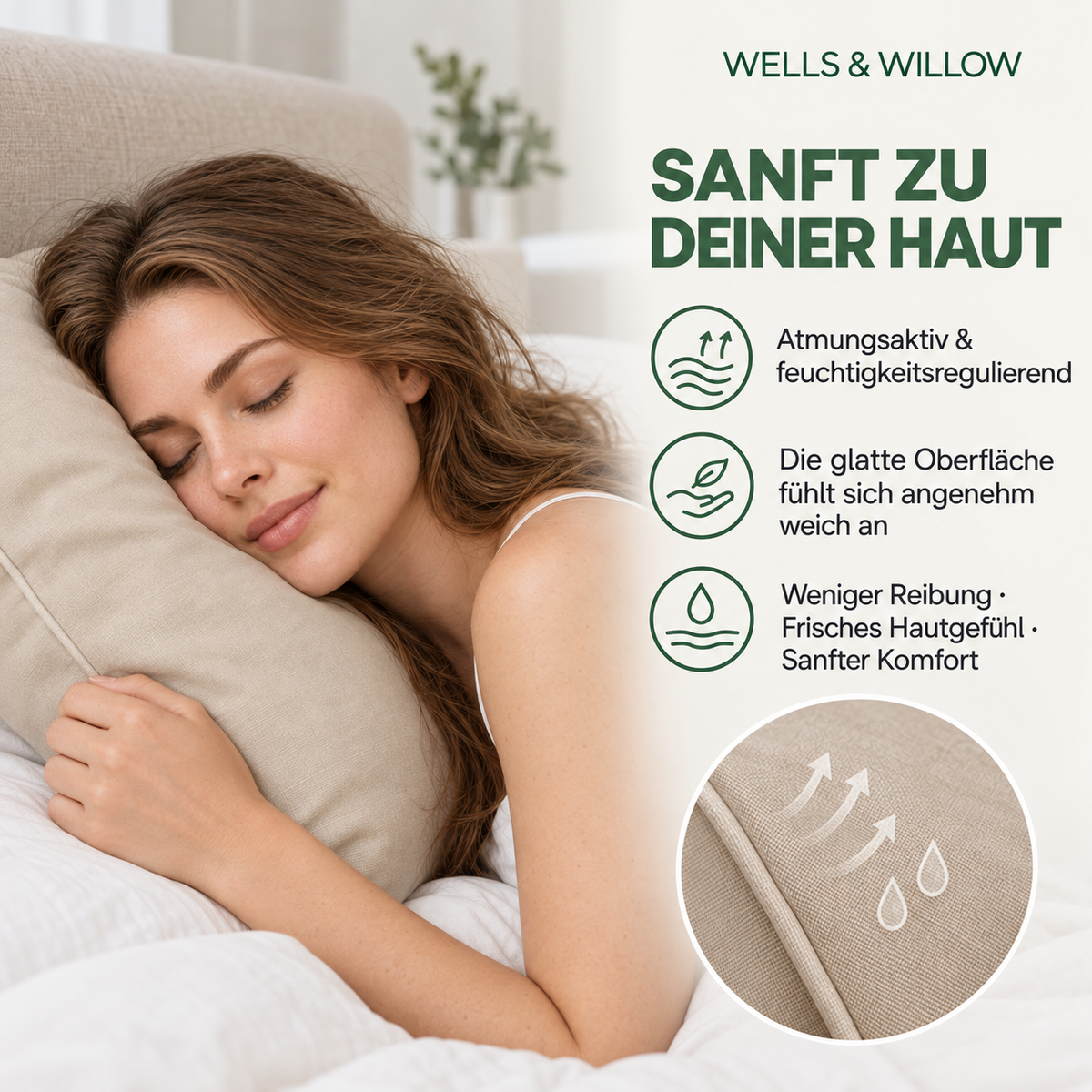 Bambus Lyocell Kissenbezug Nougat